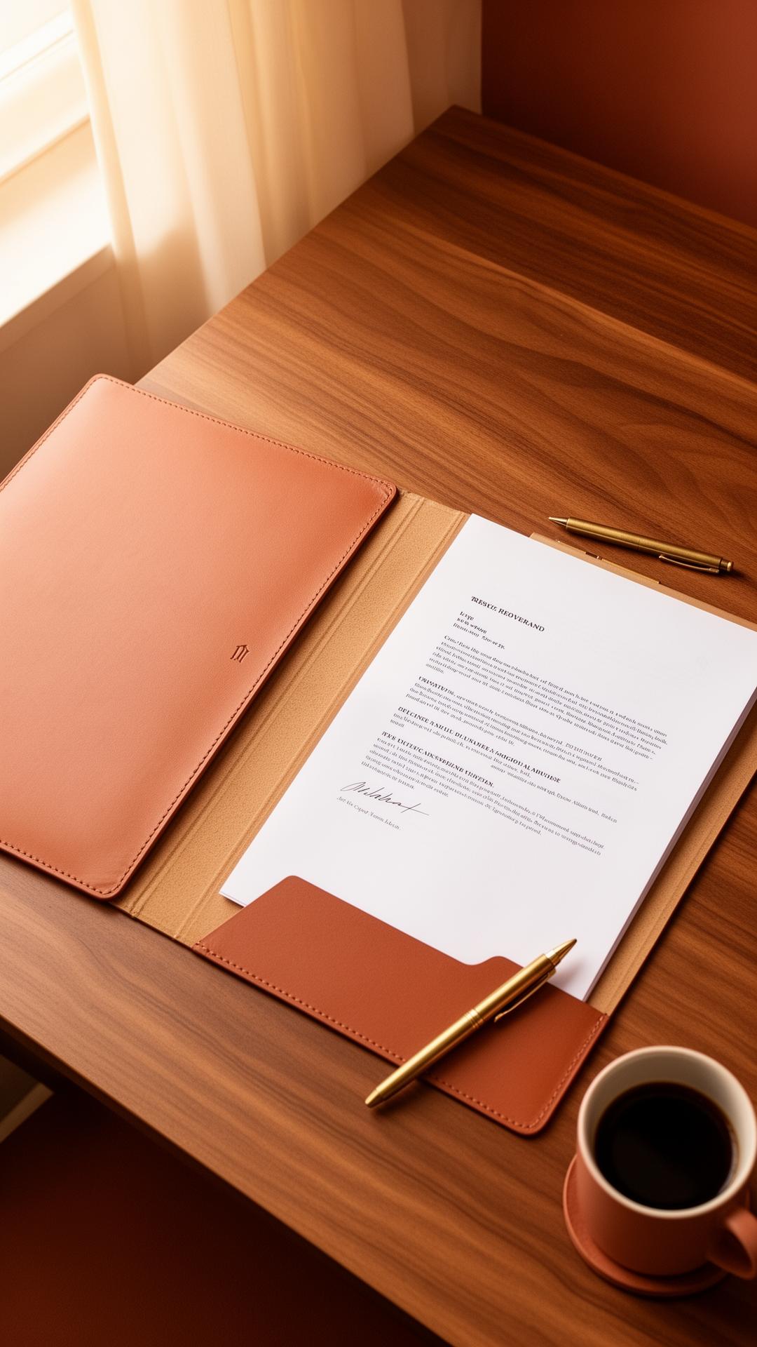 Verified legal dossier on a warm wood desk